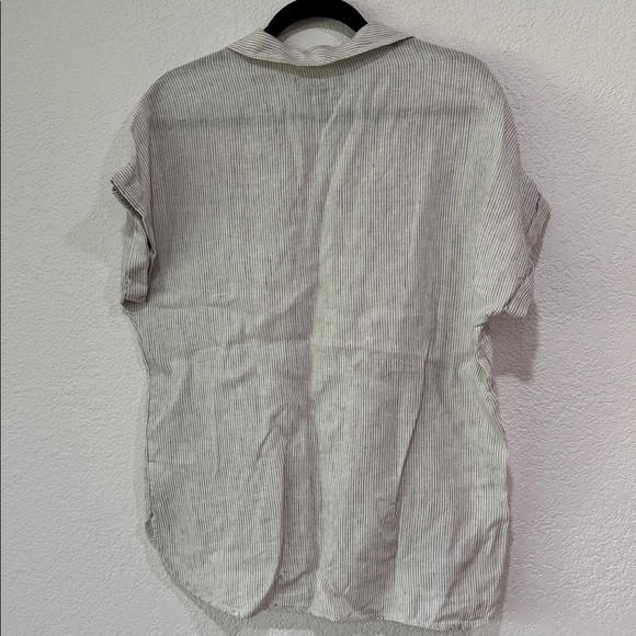 Tahari 100% Linen Striped Boho Chic Short Sleeve Shirt - Picture 4 of 4